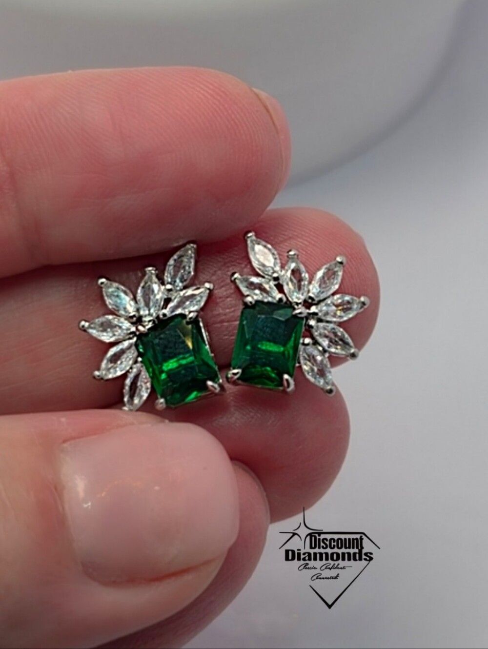 Radiant Cut Green & Clear White Topaz Stud Earrings on 925 Silver
